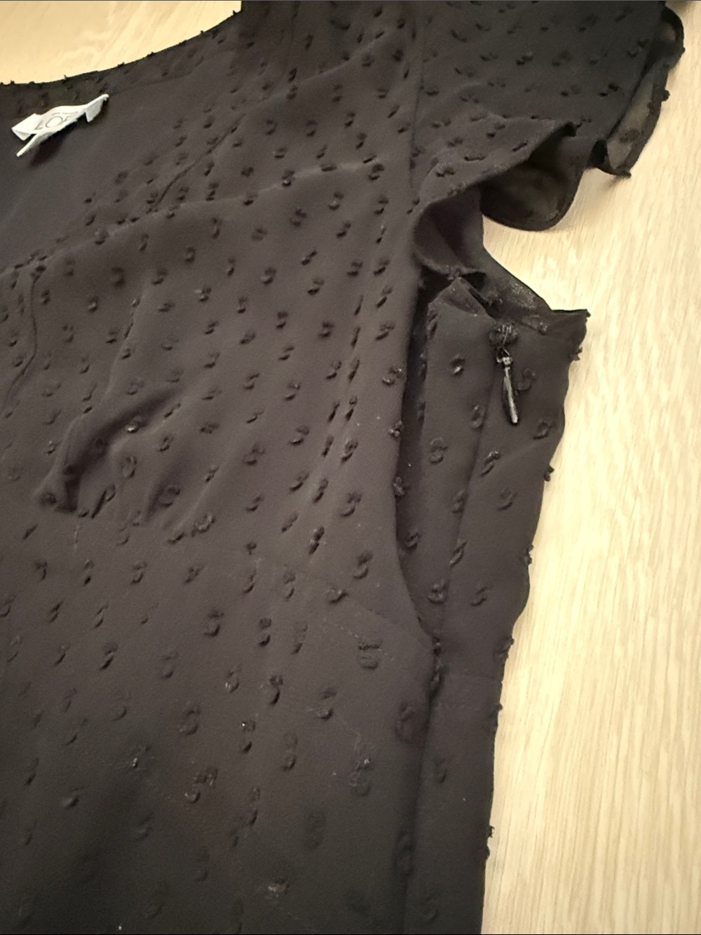LOFT Black Swiss Dot V-Neck Button Blouse - Picture 4 of 6